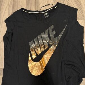 Nike Women's Black Tee with Gold Logo